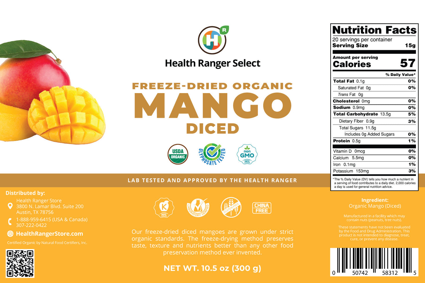 Freeze-Dried Organic Mango Diced (10.5oz, #10 can) (2-Pack)