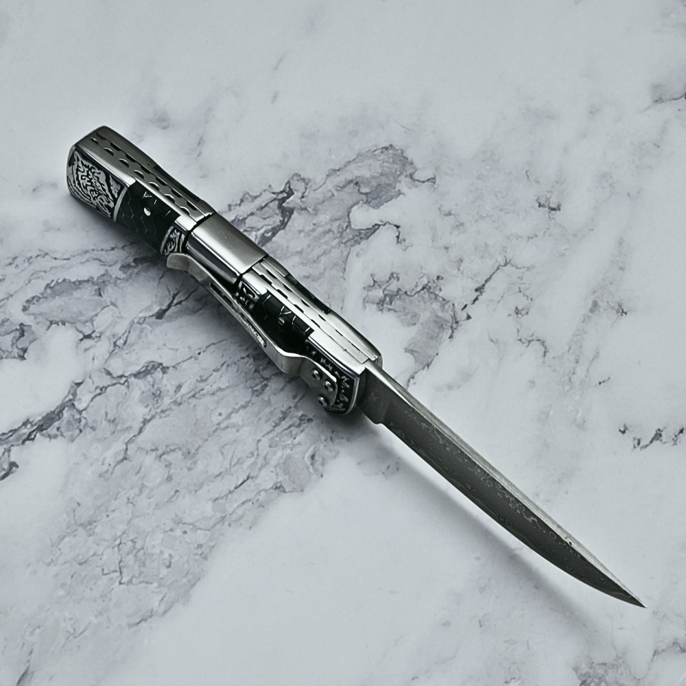 Wraith Damascus Pocket Knife with Honeycomb Resin Handle