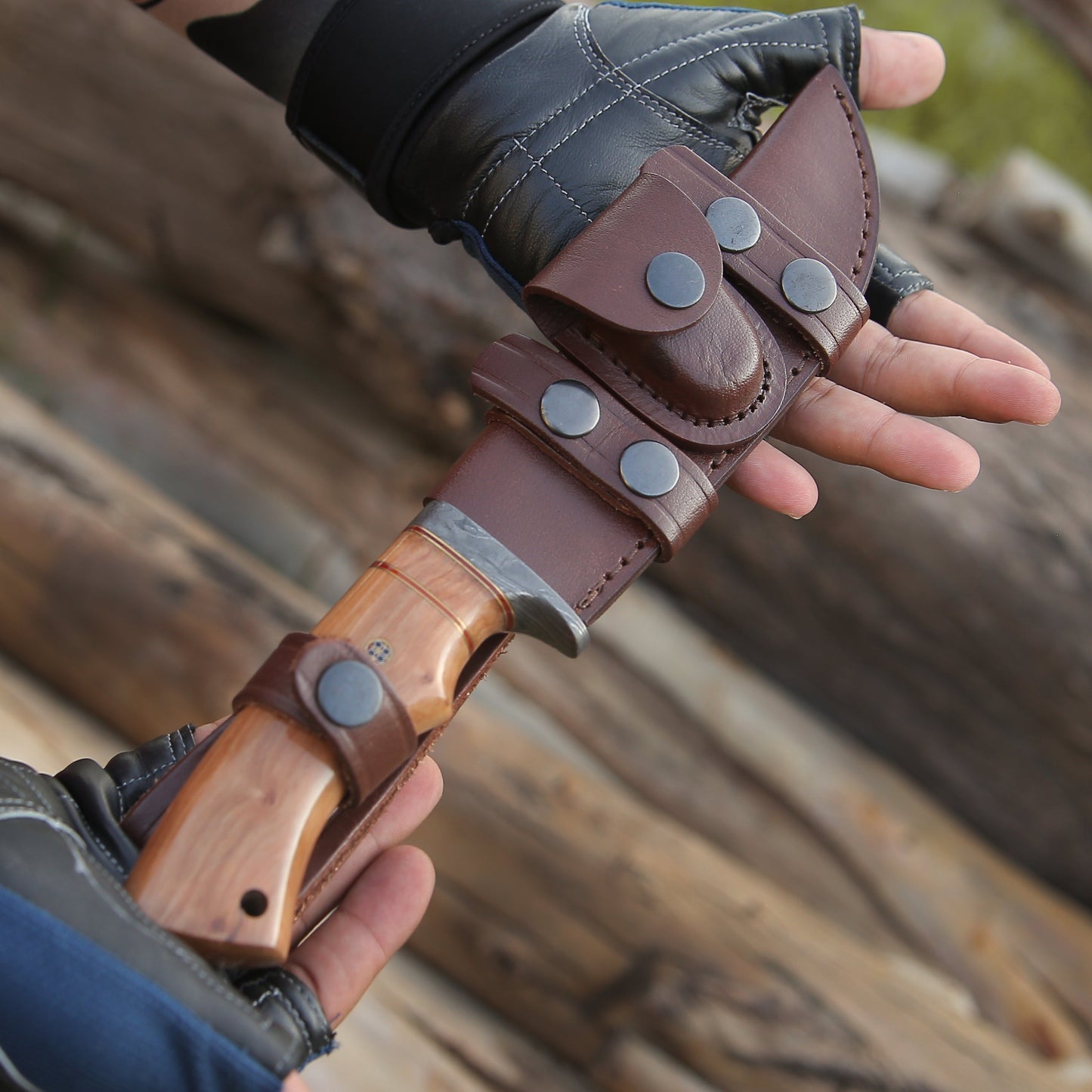 Avatar Damascus Hunting Knife with Exotic Olive Wood Handle