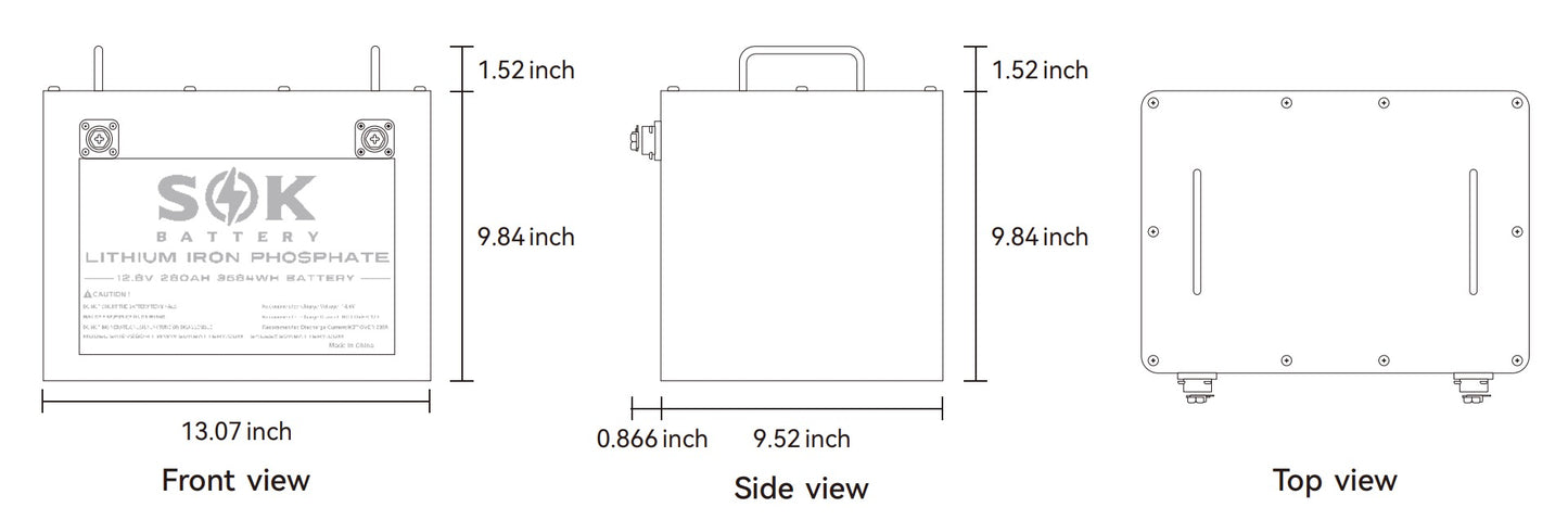 SOK 12V 280Ah LiFePO4 Battery | Built-In Heater & Bluetooth