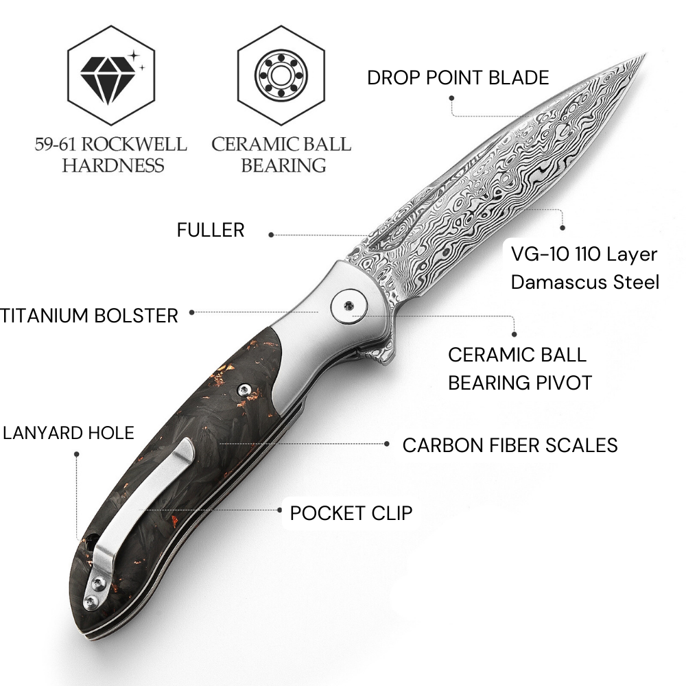 Raven VG10 Ultralight Folding Pocket Knife with Titanium & Carbon Fiber Handle