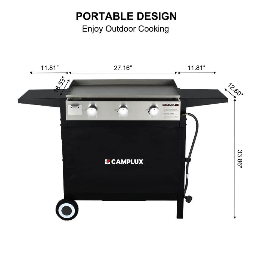 Camplux Outdoor Gas Griddle Grill Combo 3 Burner - Camping and Tailgating 33,000 BTU w/ 20 LB LP Connector