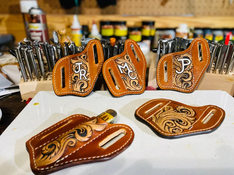 Personalized Leather Pancake Holsters - Hand Tooled and Custom Monogrammed