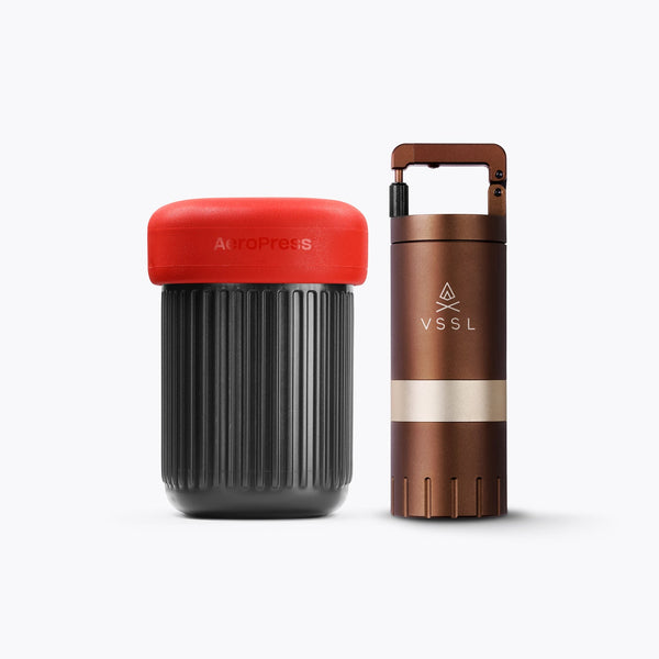 Aeropress Go Travel Coffee Maker + Java G25 Coffee Grinder RackUp+Go