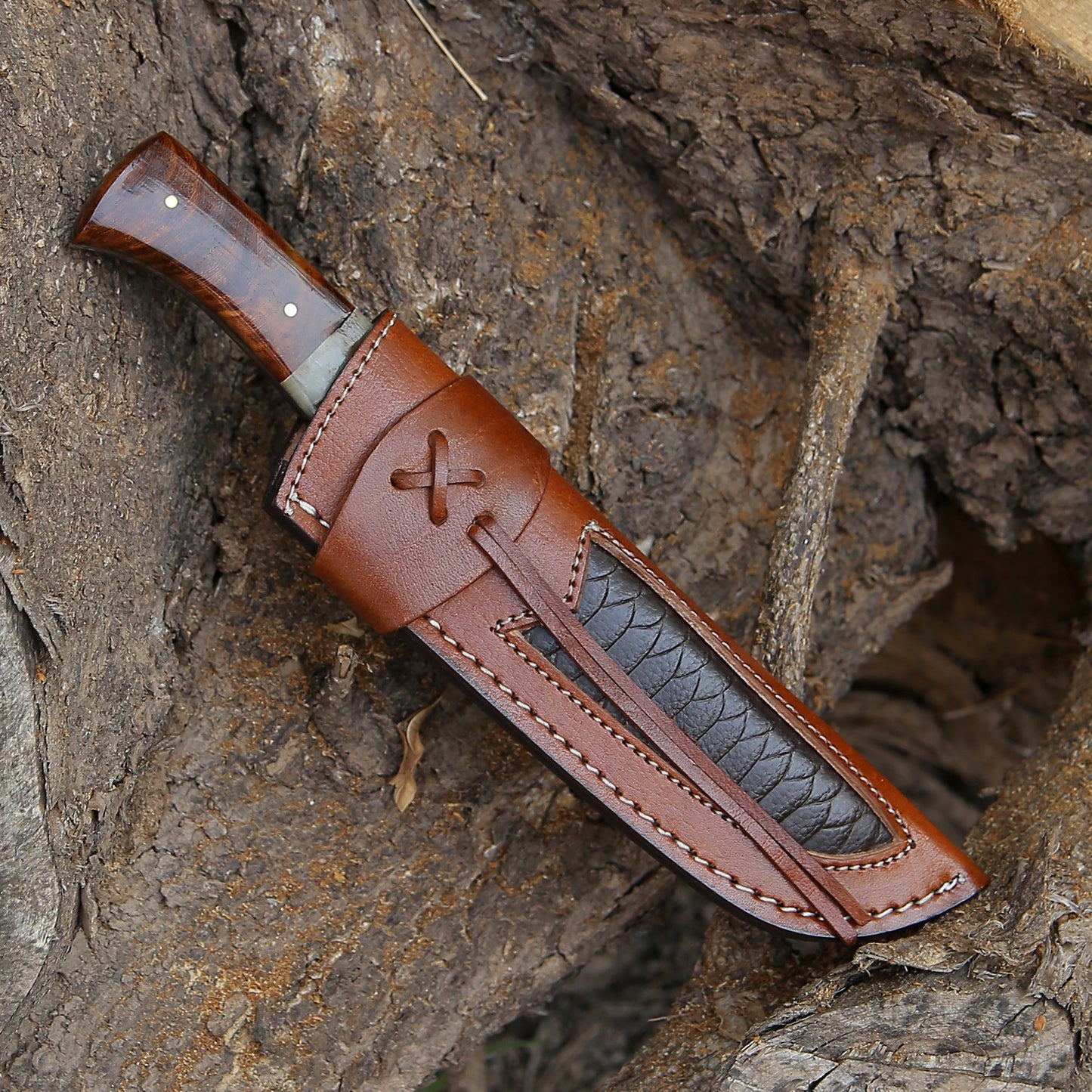 Stinger Custom Handmade Hunting Knife, With Ram Horn & Rose Wood Handle