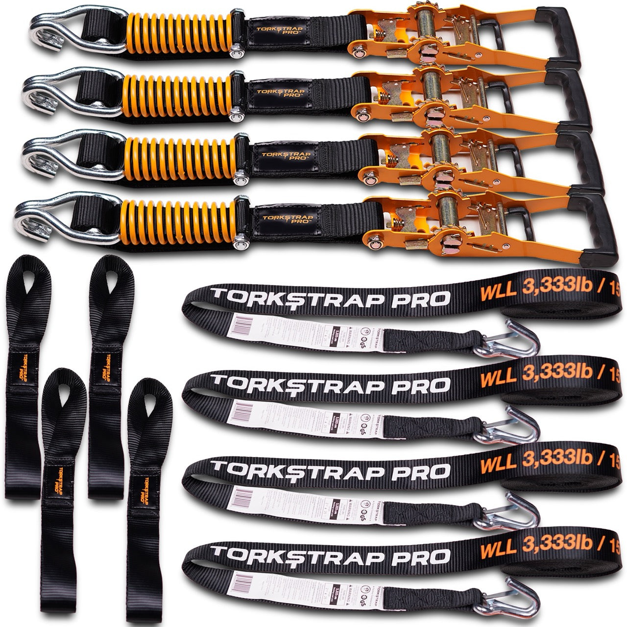 TorkStrap PRO | 25' x 2'' Self Tensioning Ratchet Straps (10,000LB Break Strength) - Adjusts to Load Shifts - Spring Loaded Heavy Duty Ratchet Straps w/ Soft Loops - UTV, Cargo, ATV, Truck