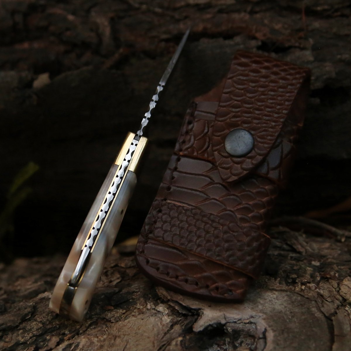 Pinnacle Damascus Pocket Knife with Mother of Pearl Handle