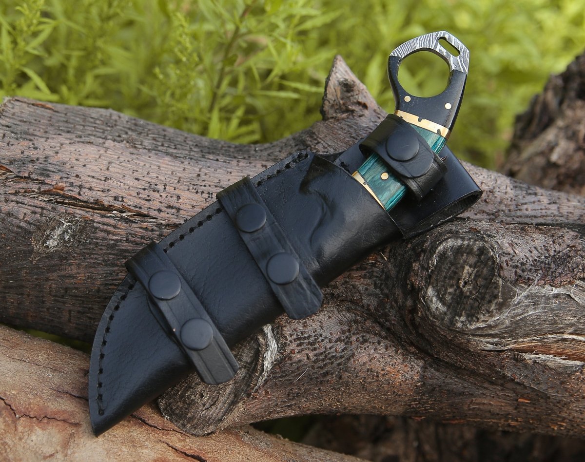 Spark Damascus EDC Knife with Micarta & Pakkawood Handle