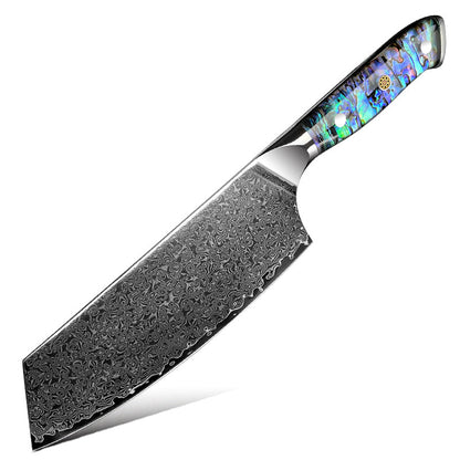 Ronin VG10 Damascus Cleaver Knife with Exotic Abalone Shell Composite Handle