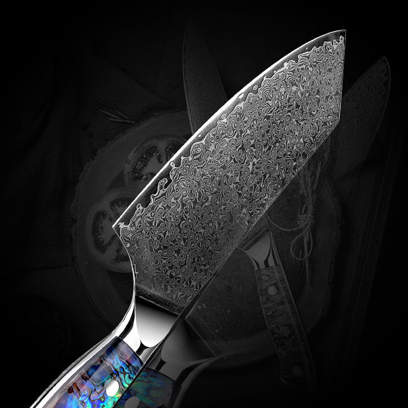 Ronin VG10 Damascus Cleaver Knife with Exotic Abalone Shell Composite Handle