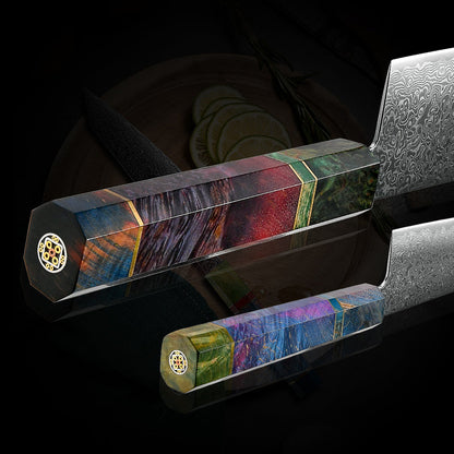 Spectrum Knife Set 6 Piece VG10 Damascus Steel with Exotic tie-dye-Stained Olive Burl Wood Handle