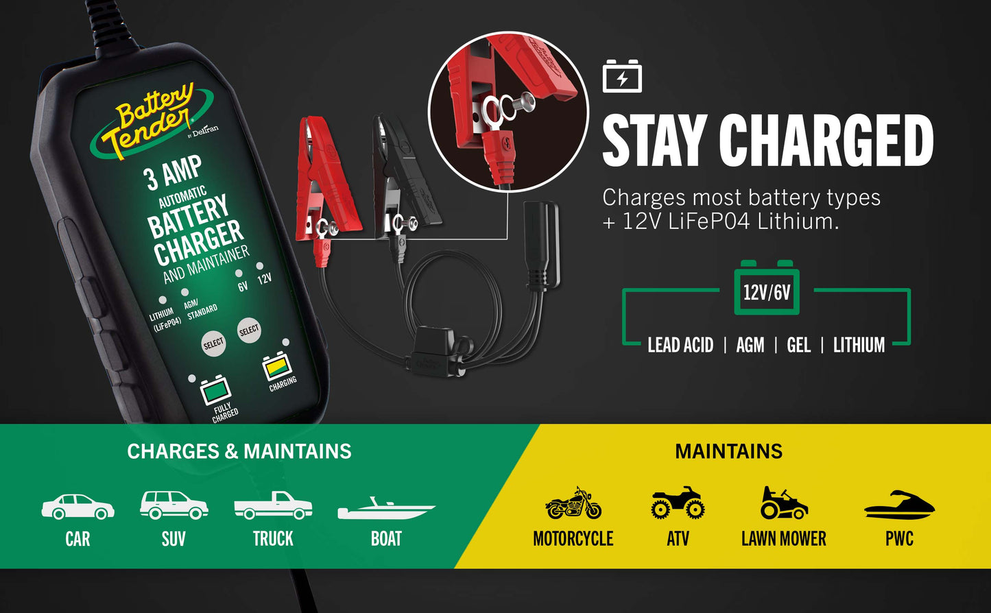 PowerTender® 3 Amp 12V/6V Battery Charger and Maintainer