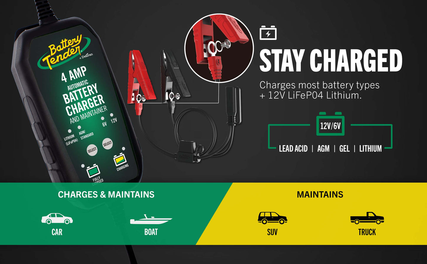 PowerTender® 4 Amp 12V/6V Battery Charger and Maintainer