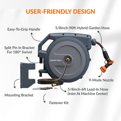 Giraffe Tools Retractable Garden Hose Reel-5/8in-90ft