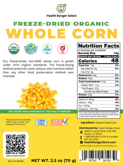 Freeze-Dried Organic Whole Corn 2.5 oz (70g)