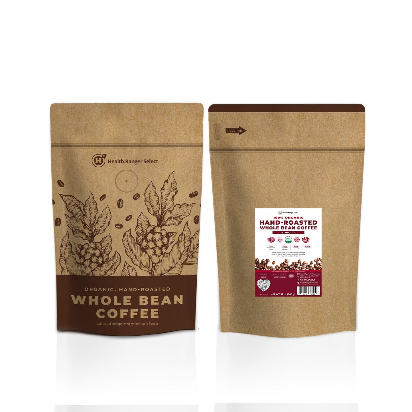 100% Organic Hand-Roasted Whole Bean Coffee (Ethiopia) 12oz, 340g
