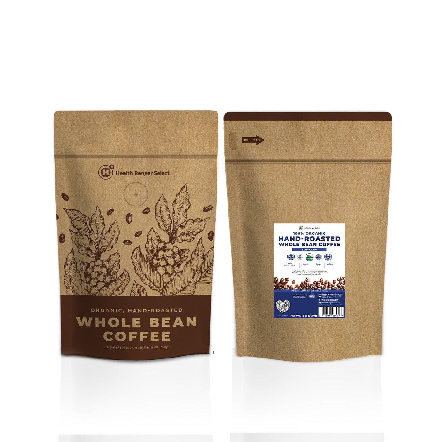 100% Organic Hand-Roasted Whole Bean Coffee (Sumatra) 12oz, 340g