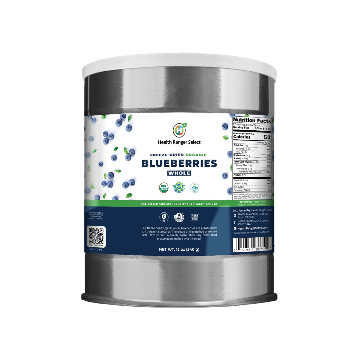 Freeze-Dried Organic Whole Blueberries (12oz, #10 can) (2-Pack)