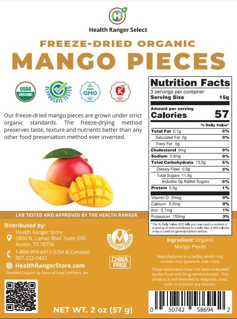 Organic Freeze-Dried Mango Pieces 2 oz (57g)