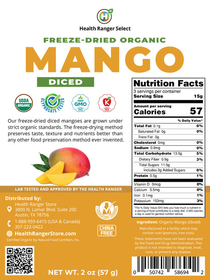 Organic Freeze-Dried Mango Diced 2 oz (57g)