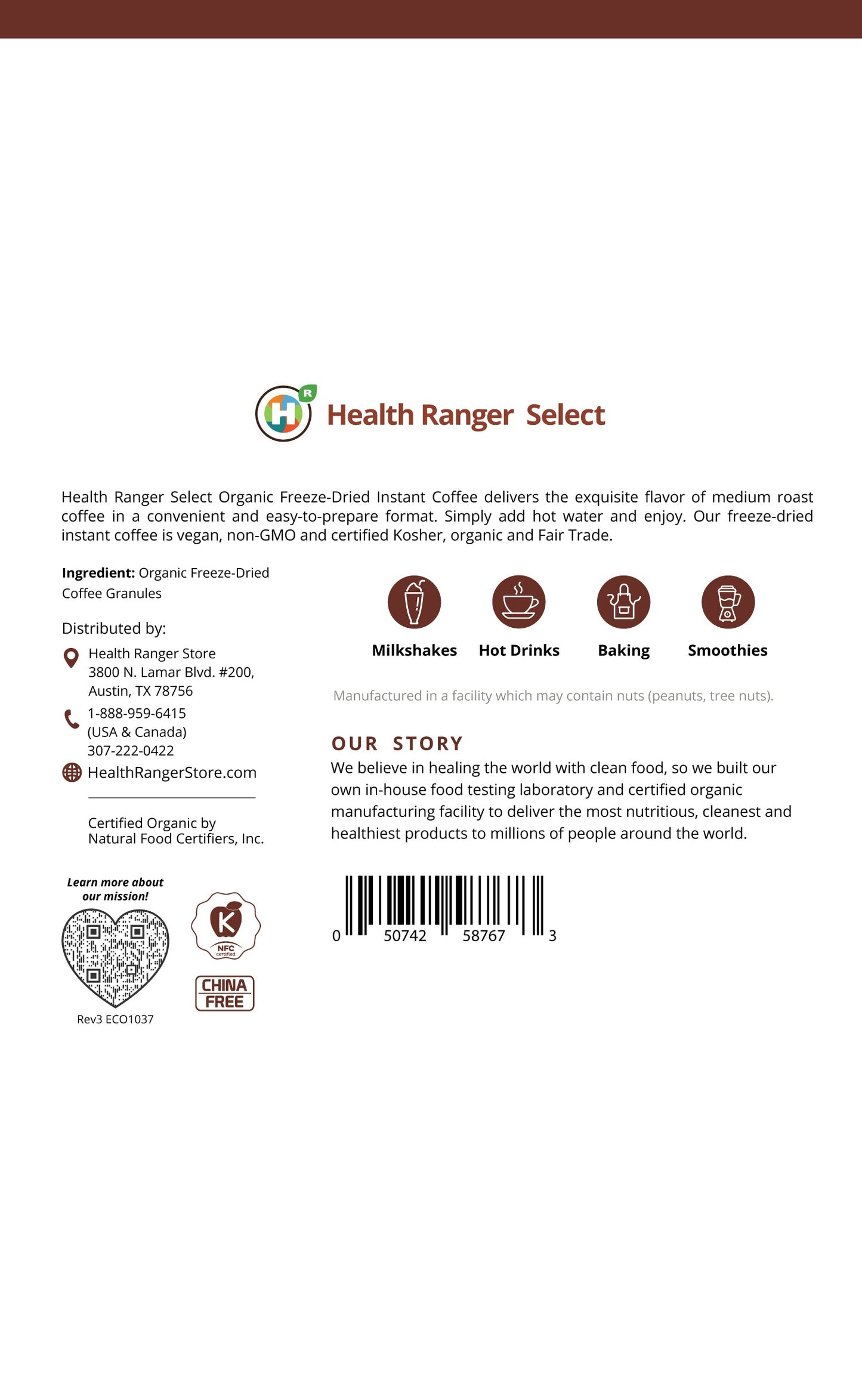 Fair Trade Organic Freeze-Dried Instant Coffee 3oz (87g)