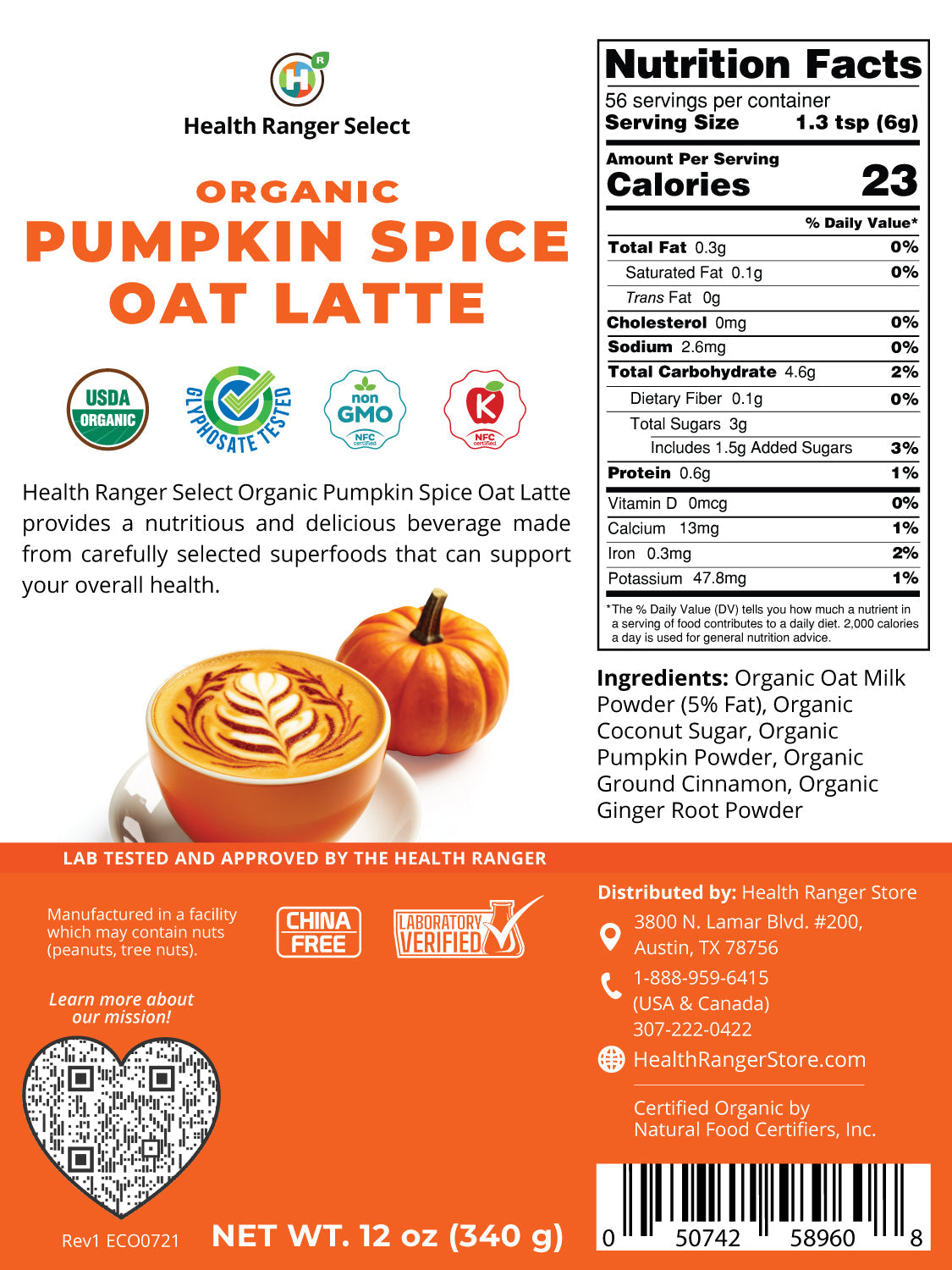 Organic Pumpkin Spice Oat Latte 12oz (340g)