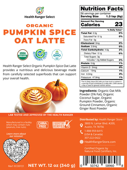 Organic Pumpkin Spice Oat Latte 12oz (340g)
