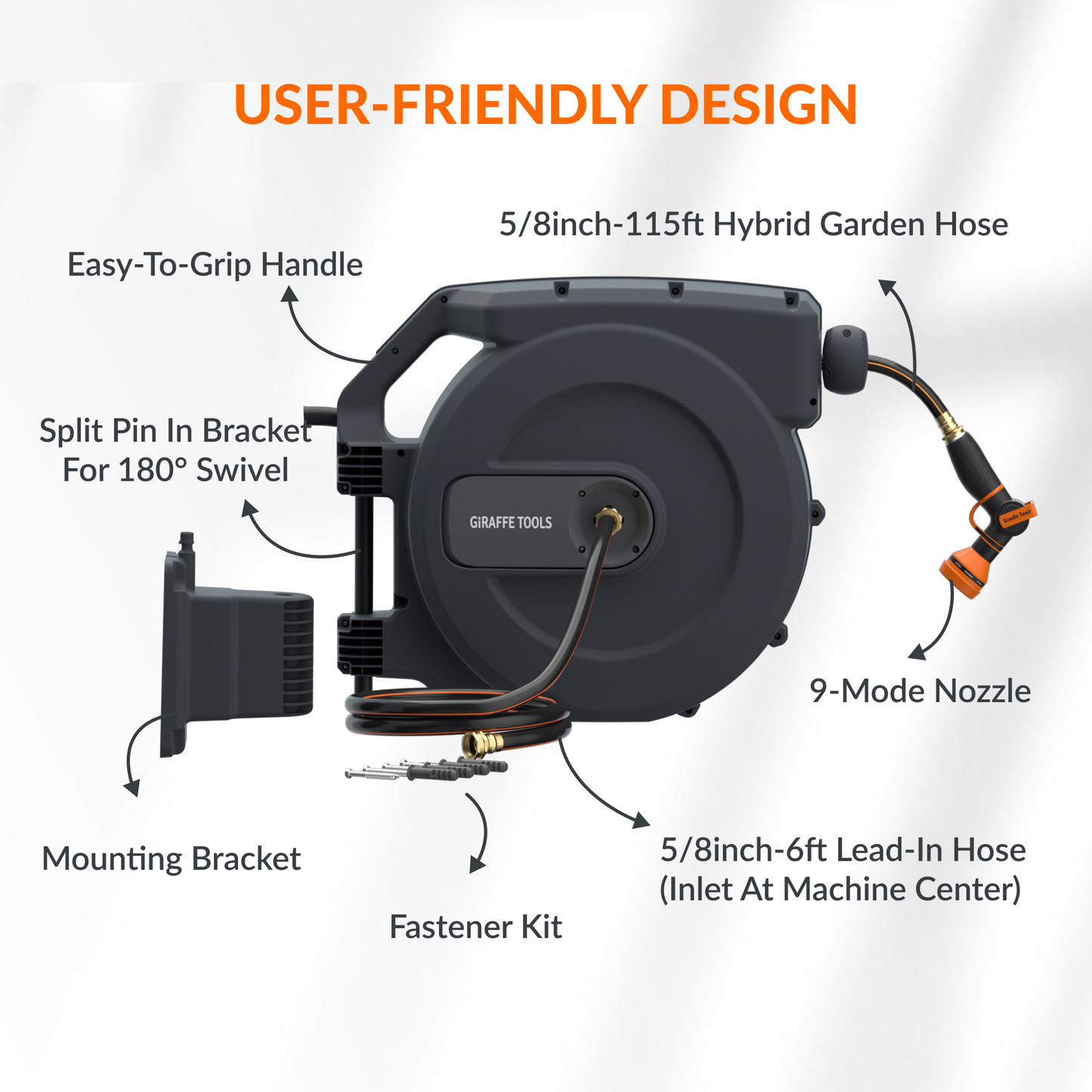 Giraffe Tools Retractable Garden Hose Reel-5/8 in-115ft