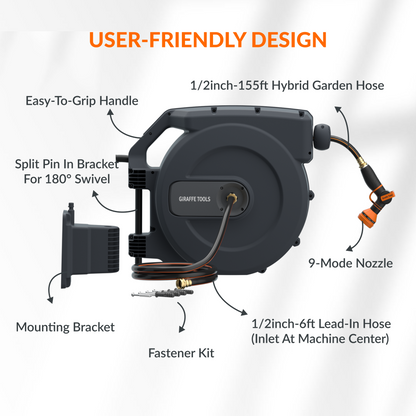 Giraffe Tools Retractable Garden Hose Reel-1/2in-155ft