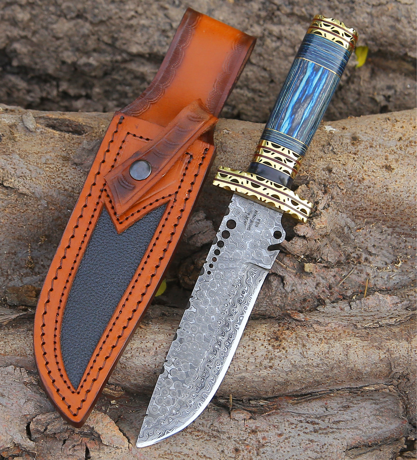 Shadowblade Damascus Steel Bowie Knife with Pakkawood Handle & Sheath