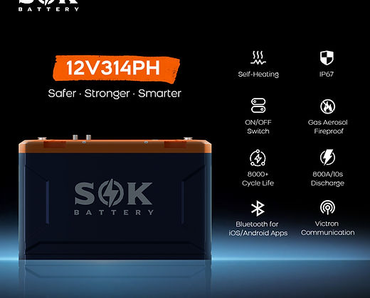 SOK 12V 314Ah LiFePO4 Battery | Built-In Heater & Bluetooth | Victron CAN Comms