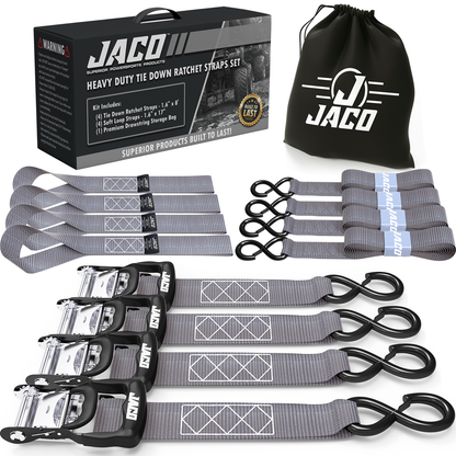 Heavy Duty Ratchet Tie Down Straps with Soft Loops (1.6" x 8 ft) | AAR Certified Break Strength (5,208 lbs)