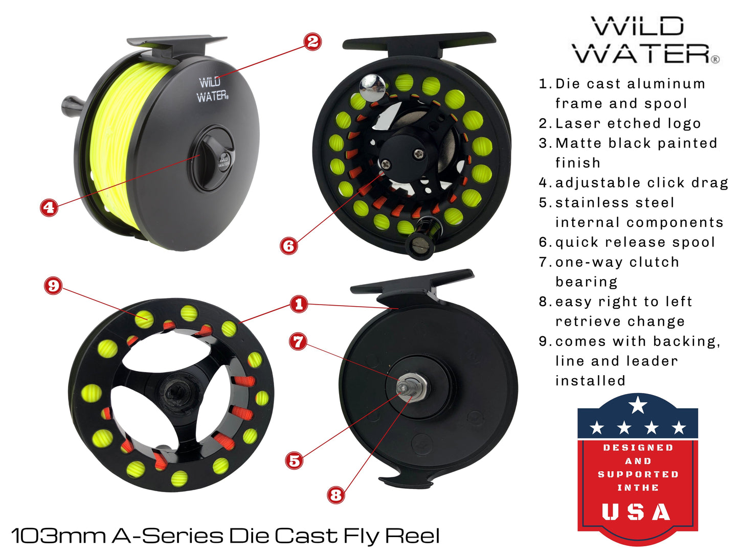 Die Cast 9 Weight or 10 Weight Fly Reel, Floating WF 10wt Line | 30# Backing | 0X Leader | Wild Water Fly Fishing