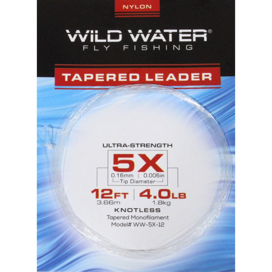 5X Tapered Nylon Monofilament Leader, 12' | 6 Pack | Wild Water Fly Fishing