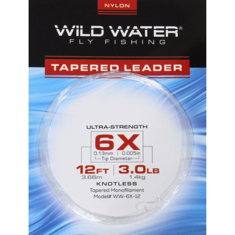 6X Tapered Nylon Monofilament Leader, 12' | 6 Pack | Wild Water Fly Fishing