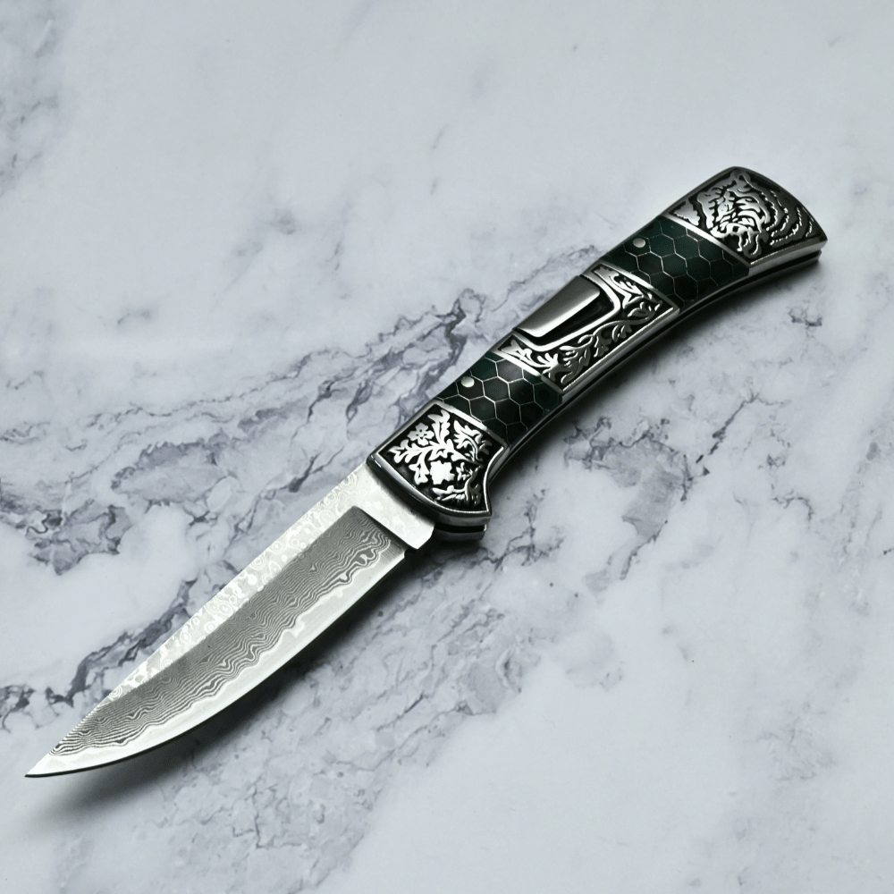 Wraith Damascus Pocket Knife with Honeycomb Resin Handle