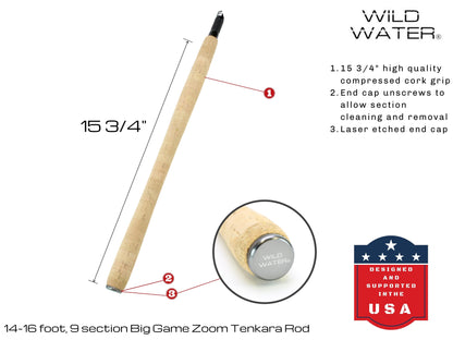 Tenkara Zoom Fly Fishing Kit, 14-16ft Big Game Rod | Wild Water Fly Fishing