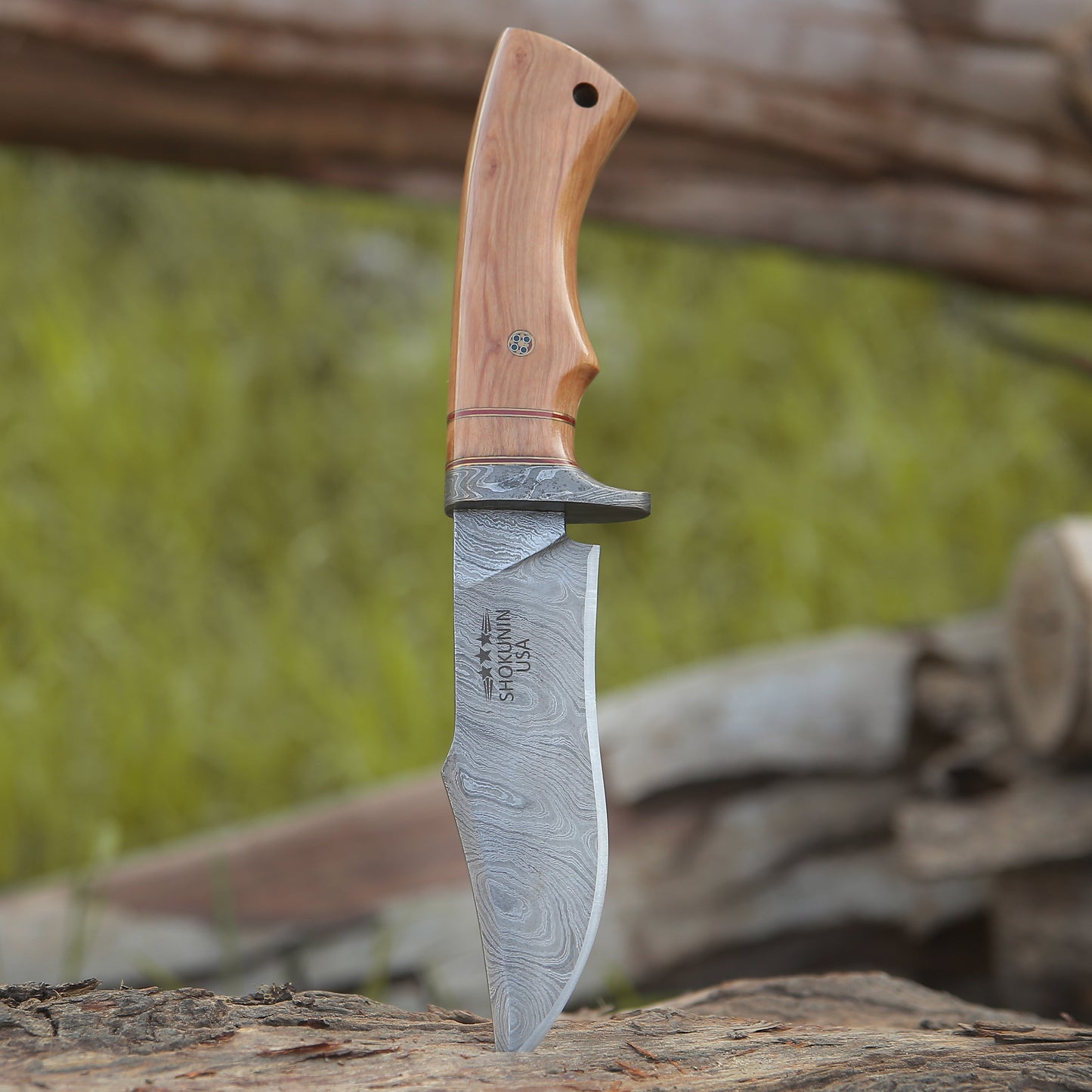 Avatar Damascus Hunting Knife with Exotic Olive Wood Handle