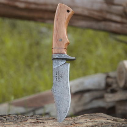 Avatar Damascus Hunting Knife with Exotic Olive Wood Handle