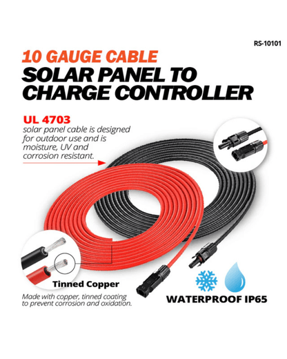 Rich Solar 10 Gauge Extension Cable to Connect Solar Panel to Charge Controller – Red & Black