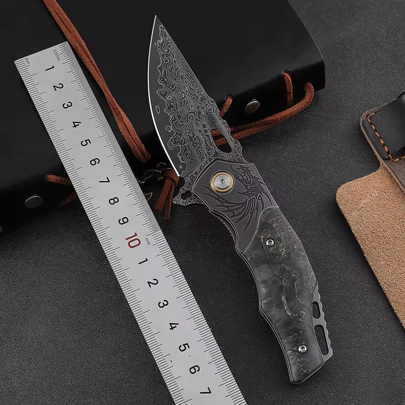 Galaxy Japanese Damascus Folding Pocket Knife with Maple Burl Wood Handle
