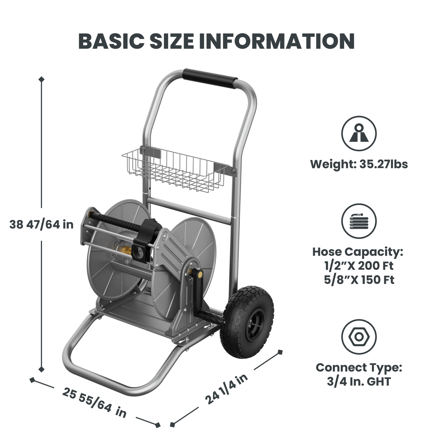 Giraffe Tools Garden Hose Reel Cart-2 Wheels