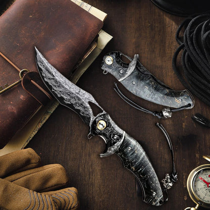 Legion Damascus Hunting Knife with Exotic Stained Maple Wood Handle