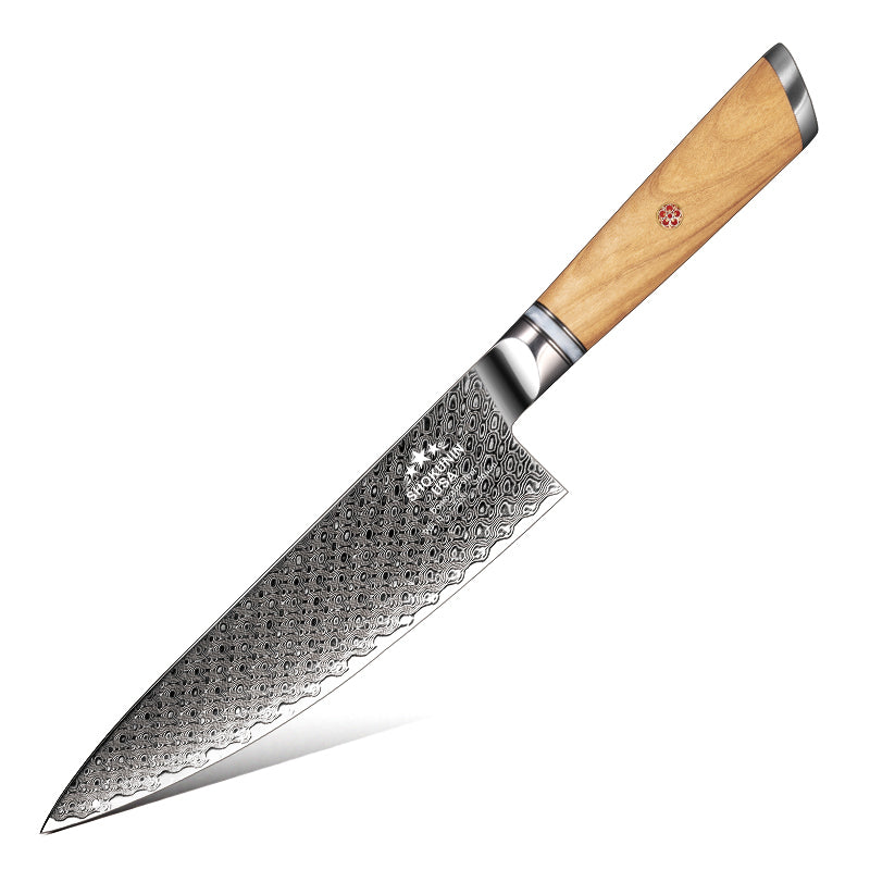 HyperEdge Damascus Chef Knife with Pine Cone Handle & Sheath
