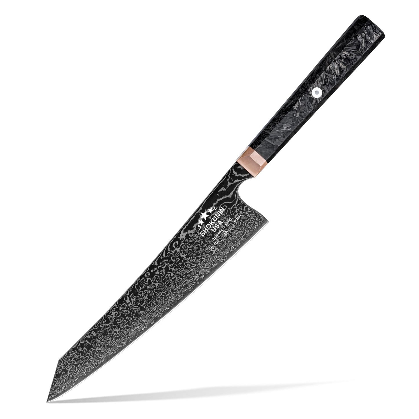 Cinder Japanese Damascus Chef Knife with Carbon Fiber Handle
