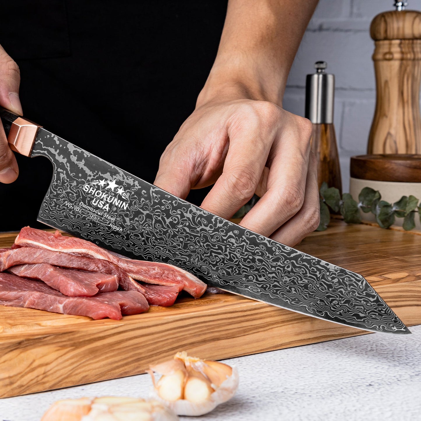 Cinder Japanese Damascus Chef Knife with Carbon Fiber Handle
