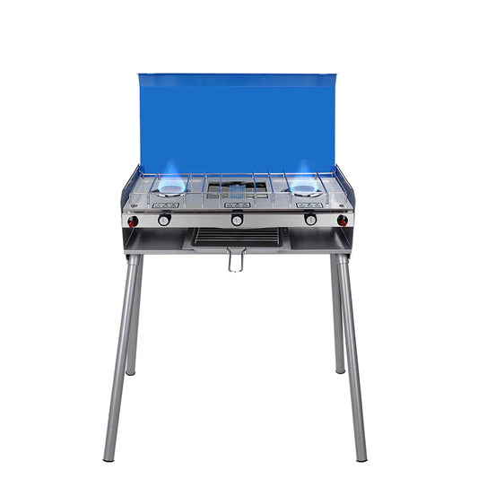 CAMPLUX Portable Camping Stove with Legs 2 Burner Gas Grill Butane BBQ Stove