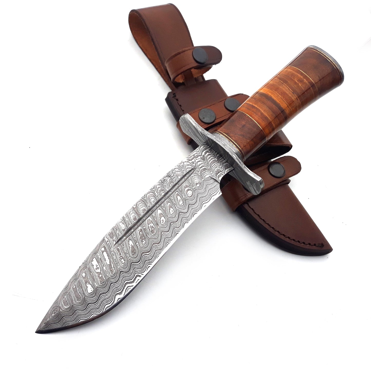 Rambo Bowie Knife with Exotic Rosewood & Stacked Leather Handle