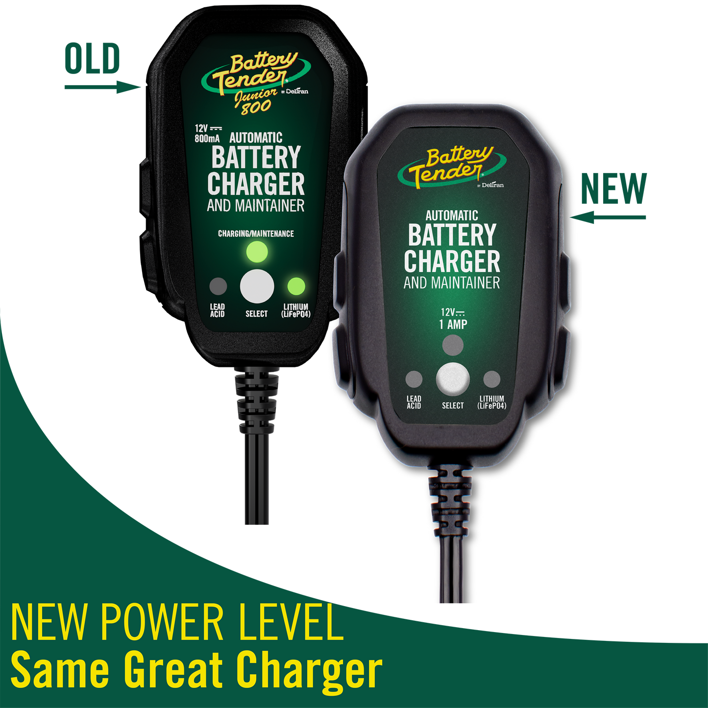 Battery Tender Junior 800mA 12V Selectable Chemistry Battery Charger and Maintainer