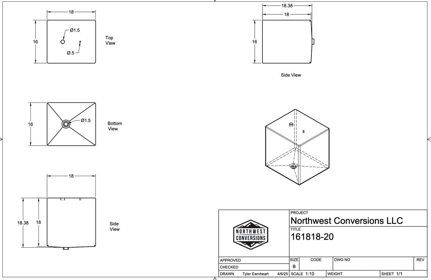 PRE ORDER NW Conversions 20 Gallon Galley Water Tank (Fresh/Grey)